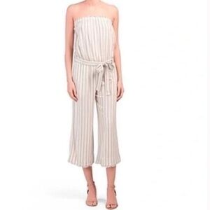 Cloth & STONE ANTHROPOLOGIE striped linen strapless cropped wide-leg jumpsuit M